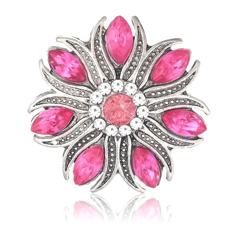 KZ3674 Schönheit Strass Bunte Blumen blüzehn elegante 18MM schnappen tasten passen 18mm schnappen Armbinde schnappen schmuck: Rötlich braun