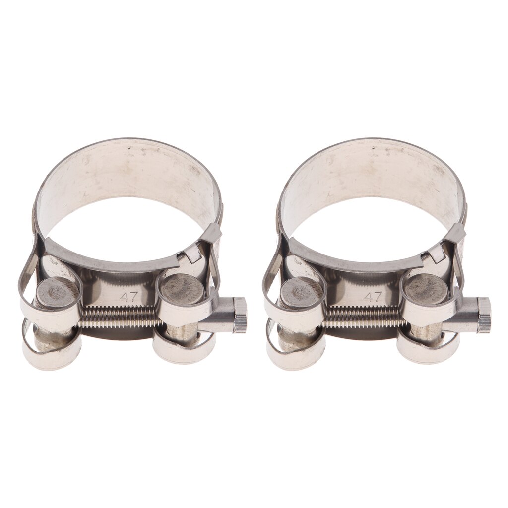 2pcs 44-47mm/1.73-1.85 inc Heavy Duty Exhaust Band Clamp Reolacement for Motorcycle Universal - Stainless Steel