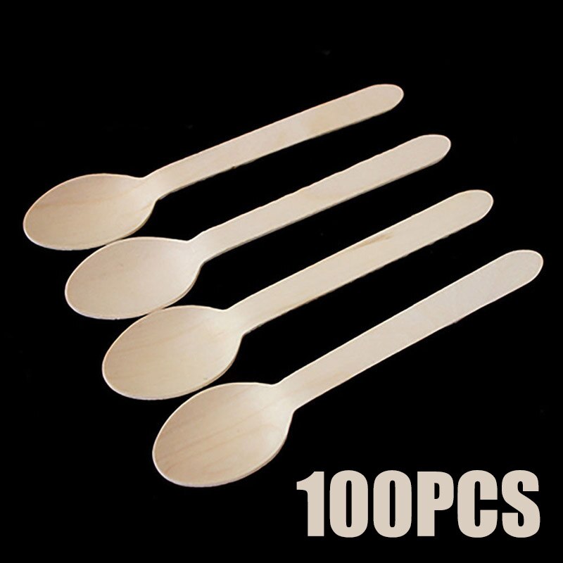 Wooden Disposable Cutlery Forks Spoons 100Pcs Party Dessert Utensils Tableware Wooden Fork Flatware Wood Cutlery Pitchfork: 138mm  Spoon