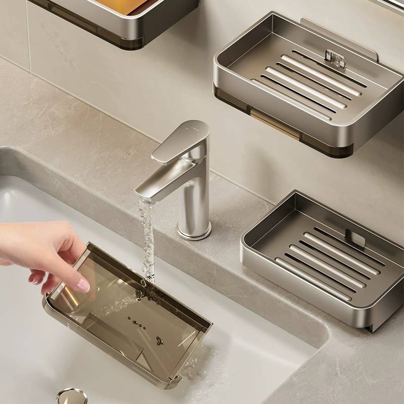 Métal Fer Porte-savon Sans perçage Porte-savon de salle de bain Avec eau de vidange Mur Porte-savon Organisateur Accessoires de salle de bain