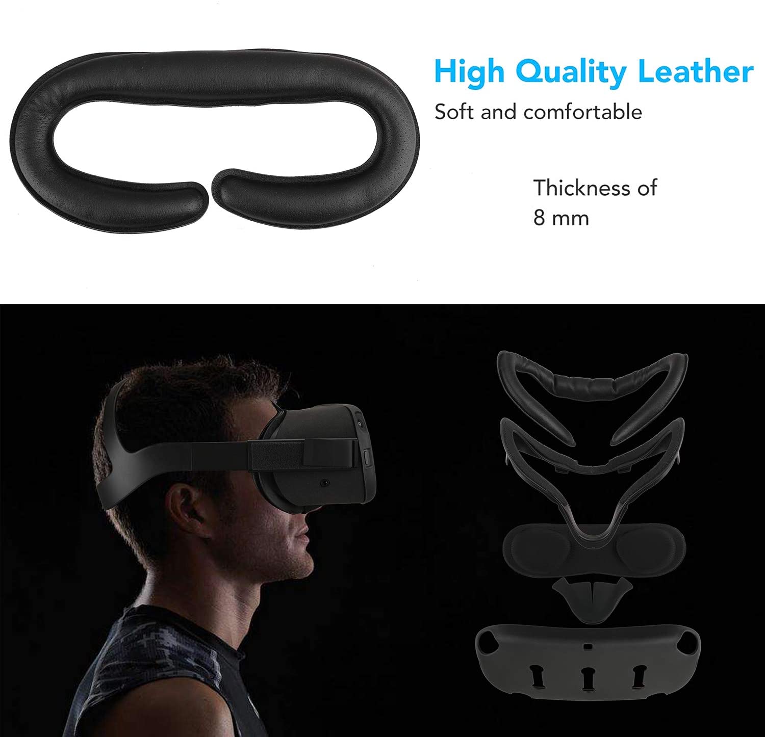 5in1 VR housse de protection pour le visage + support d'interface faciale + couvercle d'objectif + peau + ensemble de protection Anti-fuite pour accessoires Oculus Quest VR