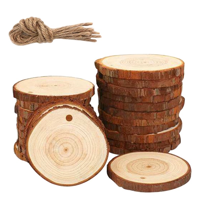 -50Pcs Natuurlijke Hout Plakjes Craft Hout Kit Onvoltooide Voorgeboord met Gat Houten Cirkels Geweldig voor Kunsten en Ambachten Christus