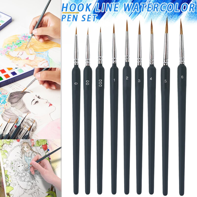 9pcs/set Miniature Paint Brush Set Fine Detail Art Oil Painting Watercolor Brush Set GK99: Default Title