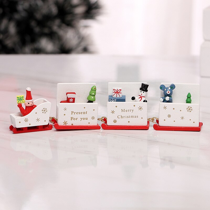 4 Knopen Kerst Trein Geschilderd Houten Kerst Decoratie Voor Thuis Met Santa Kinderen Speelgoed Ornament Navidad Jaar: New White