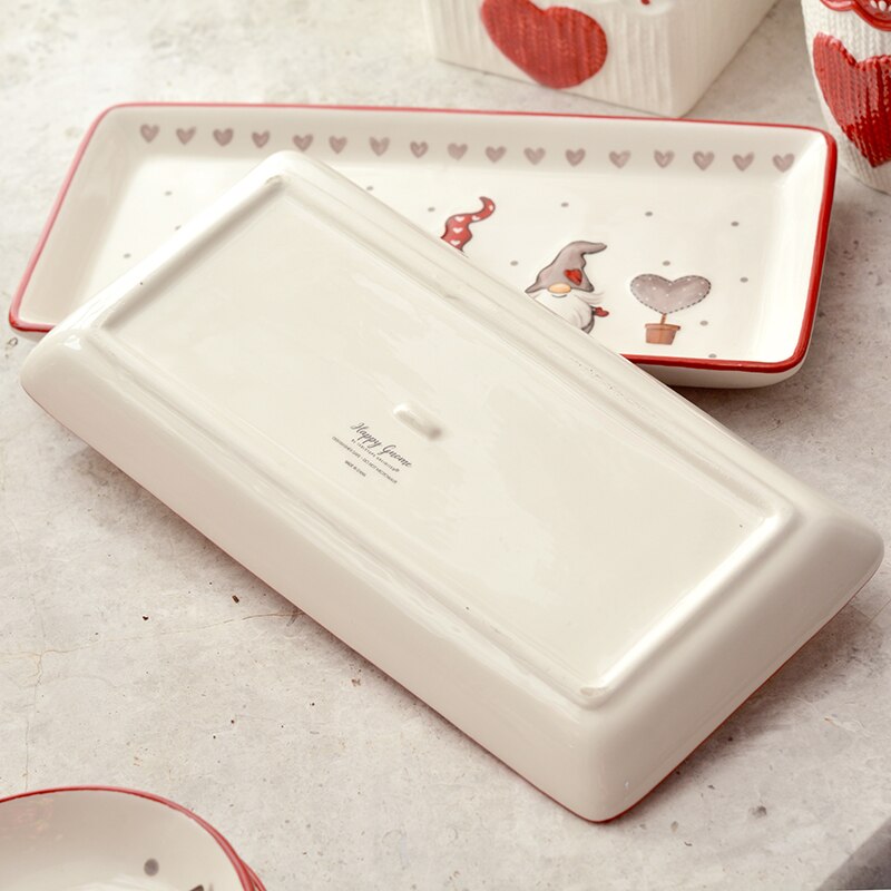Cute Christmas Rectangular Plate Export Dinner Plate Net Red Ceramic Plate Fish Steak Flat Round Dish Plate