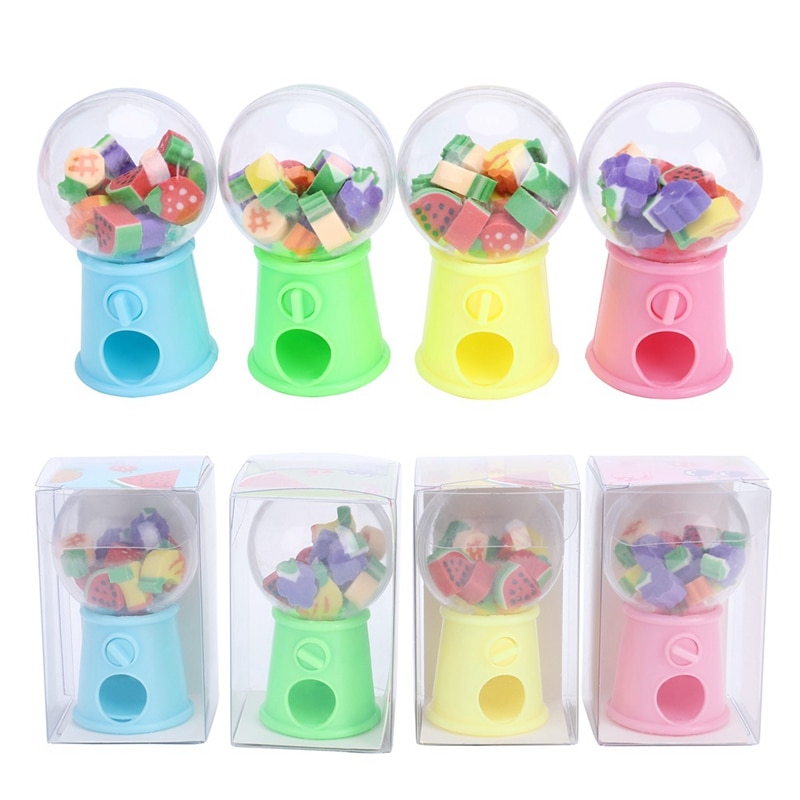 15 stks/set Creatieve Cartoon Mini Fruit Ei Twister Gum Machine Bank Gum Dispenser Briefpapier Kantoor Christmas Kinderen