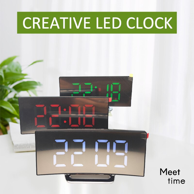 Digital Alarm Clock Curved LED Screen Alarm Clocks for Kids Bedroom Temperature Snooze Function Desk Table Clock Home Decor