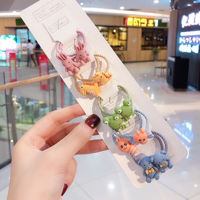 10 pièces/sac mignon dessin animé Fruit fleur élastique cheveux élastiques pour enfants enfants filles Scrunchie cravate cheveux anneau corde accessoires: Bear frog