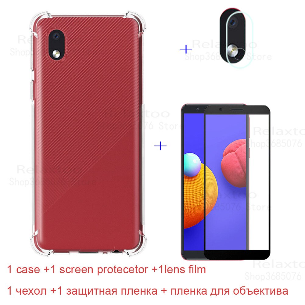 3in1 Transparent TPU Silicone Case For Samsung a01 m01 core Tempered Glass Galaxy 01 core 01core Camera Protection Film cover: For Galaxy A01 core / 3in1