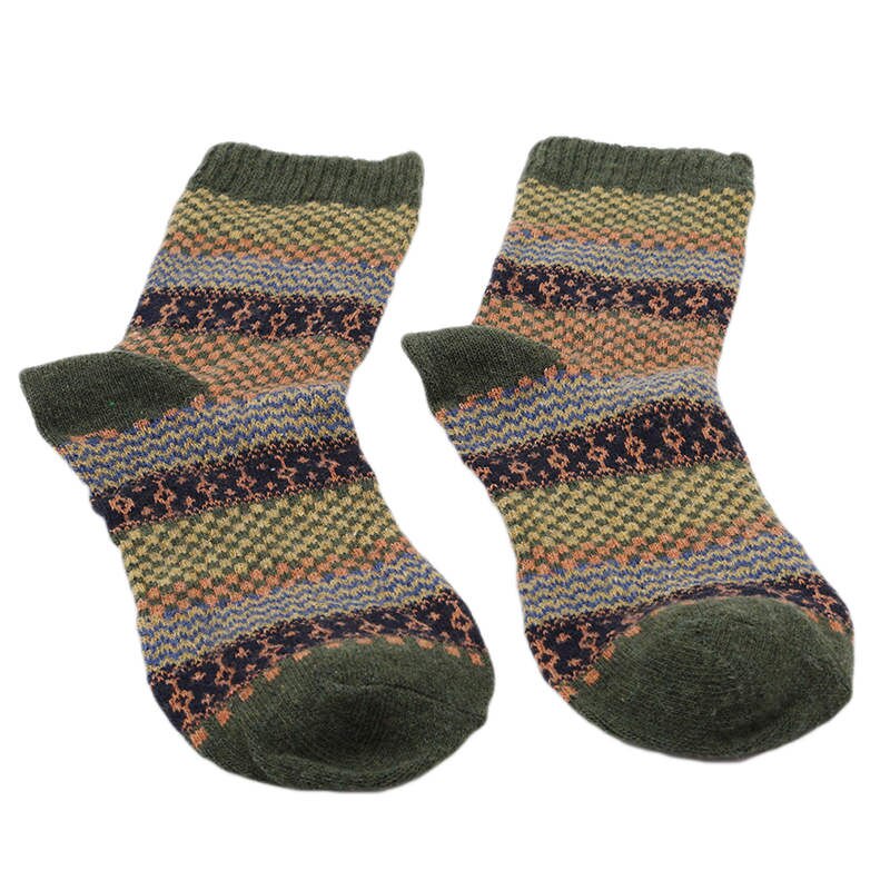 Herre vinterstribet varm tyk uldsokker bomuld meias blanding vintage mænd retro plaid afslappet sokker calcetines: Grøn