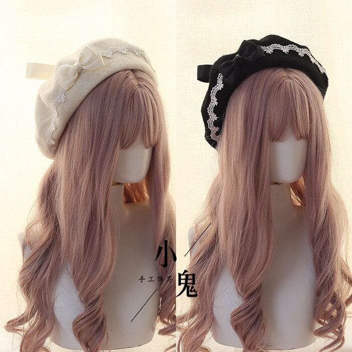 11 farben Junges Mädchen Maler Hut Japanischen Lolita Süße Woolen Kappe Koreanische Frauen Handgemachte Spitze Bogen Herbst Winter Warm berets