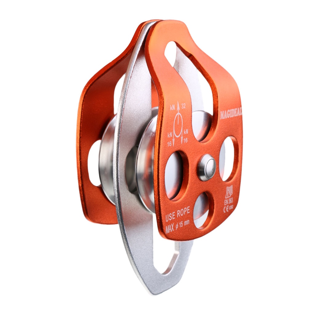 Climbing Pulley Double Rope Fixed Speed with Mobile Plate for General Purpose Aluminum Rescue Rope Pulleys 32KN