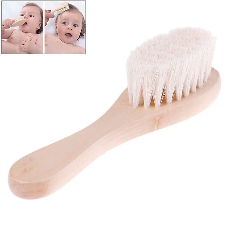 1pcs Hair Brush Comb Wooden Handle Newborn Baby Hairbrush Infant Comb Soft Wool Hair Scalp Massage For Baby Retail