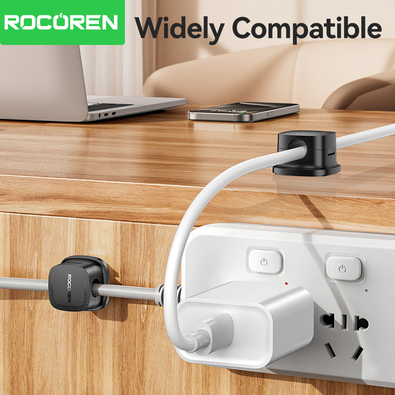 Rocoren 6Pcs Magnetic Cable Organizer Smooth Adjustable Cable Holder Under Desk Stable Cable Management Wire Keeper Cable Clips
