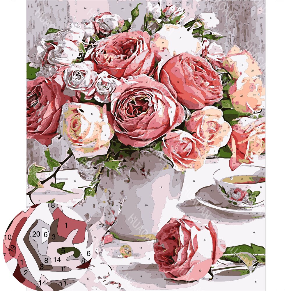 Huacan kleurplaten op nummer kits bloemen tekenen op canvas handgeschilderde schilderkunst doe-het-zelf huisdecoratie