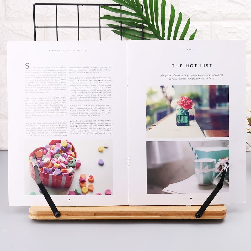 Bamboo Hollow Adjustable Reading Book Holder Tray Page Paper Clips Foldable Tablet Cookbook Portable Sturdy Bookstand K3KB