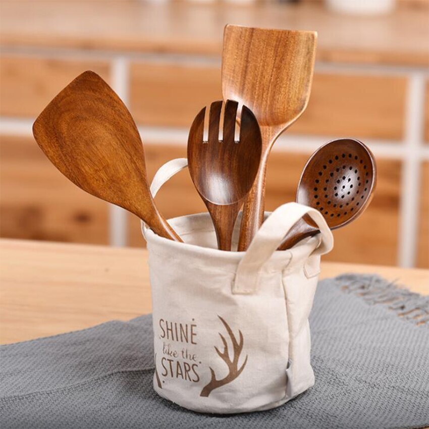 Natürliche Holz Küche Geschirr Kochen Utensil einstellen Nicht-Stock Pfanne Holz Spatel Löffel Für Küche Salat Gabel Küche Werkzeuge einstellen