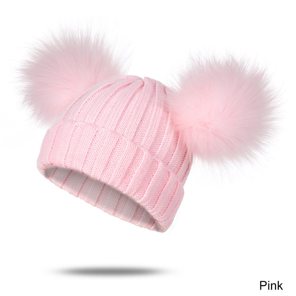 Reakids Winter Baby Meisjes Hoed Leuke Warme Solid Kinderen Pompom Hoed Gebreide Katoenen Muts Voor Kinderen: pink 1