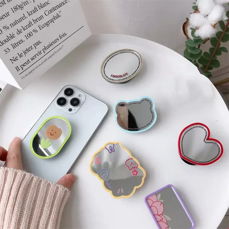 NIEUW Korea Leuke Stijl Bloem Spiegel Mobiele Airbag Griptok Grip Tok Stand Opvouwbare Telefoonhouder Beugel Case Universele Accessoires