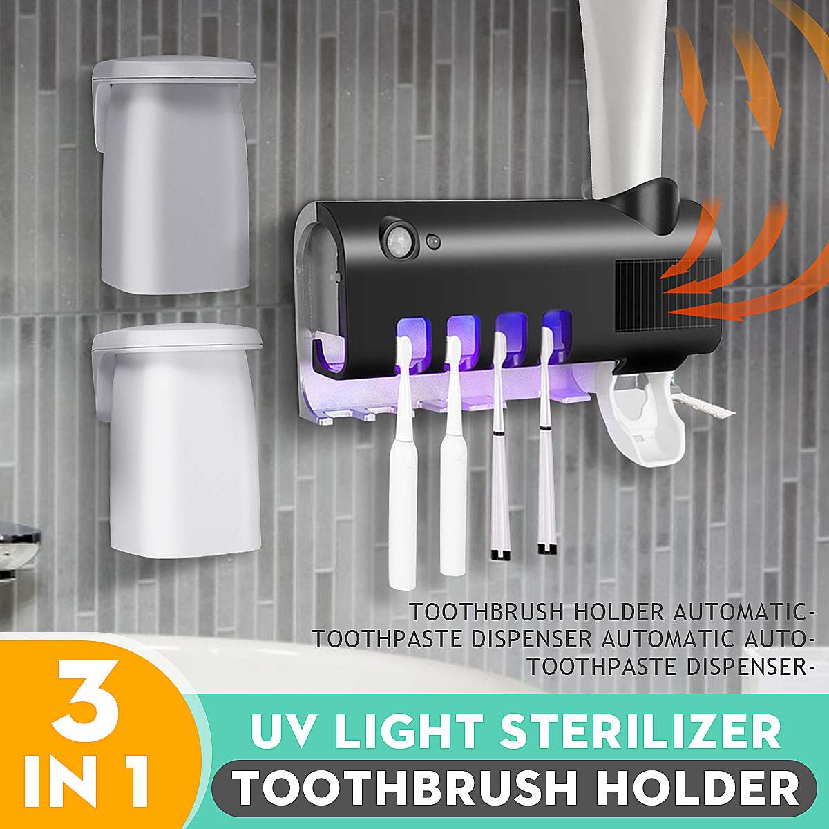 3 in 1 uv sterilisator tandenborstelhouder zonne-energie automatische tandpasta knijpers dispenser wandgemonteerde badkameraccessoires