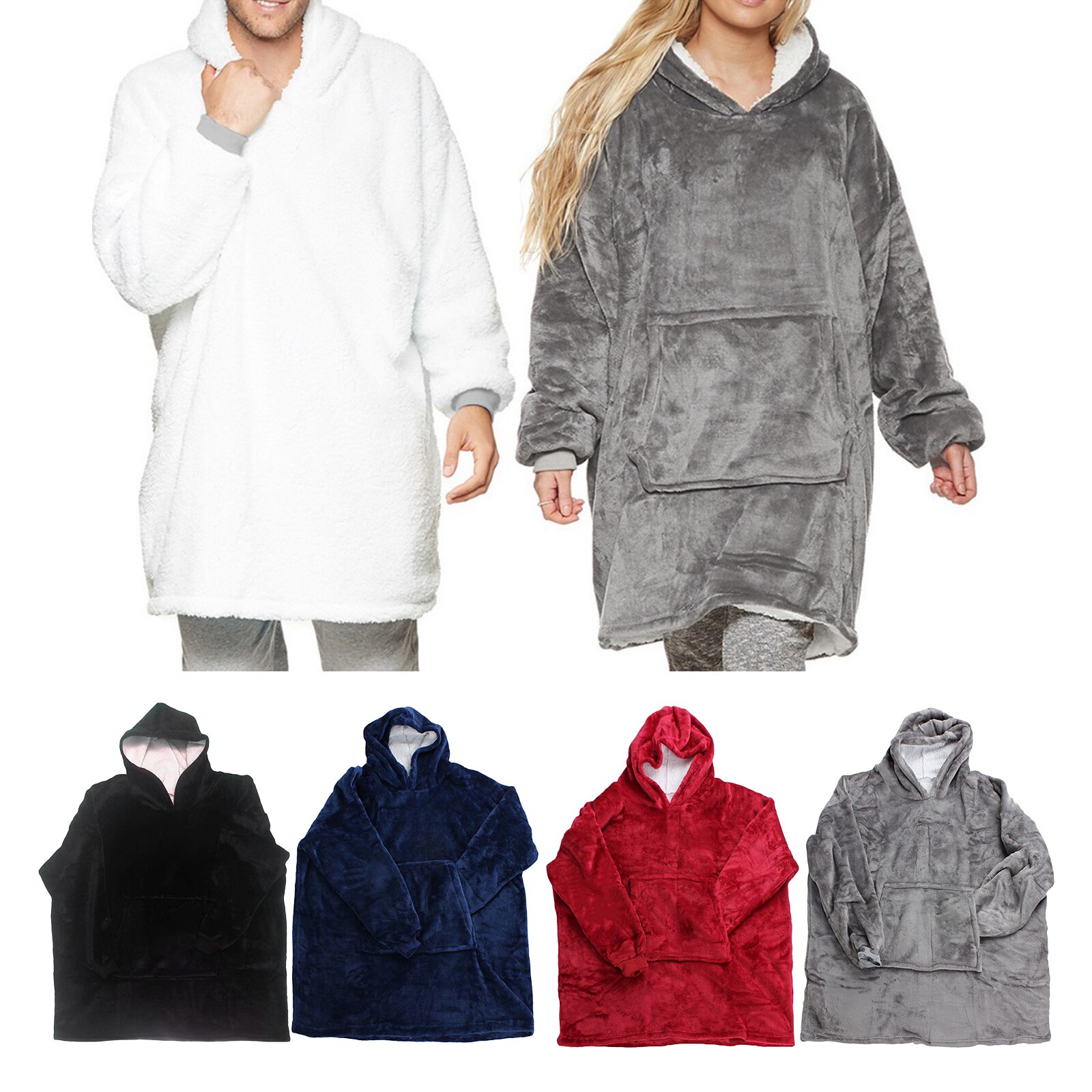 Winter Thermische Sweatshirt Lange Loungewear Super Zachte Hoodie Nachtkleding Wearable Fleece Deken Badjas Voor Vrouwen Mannen Junior