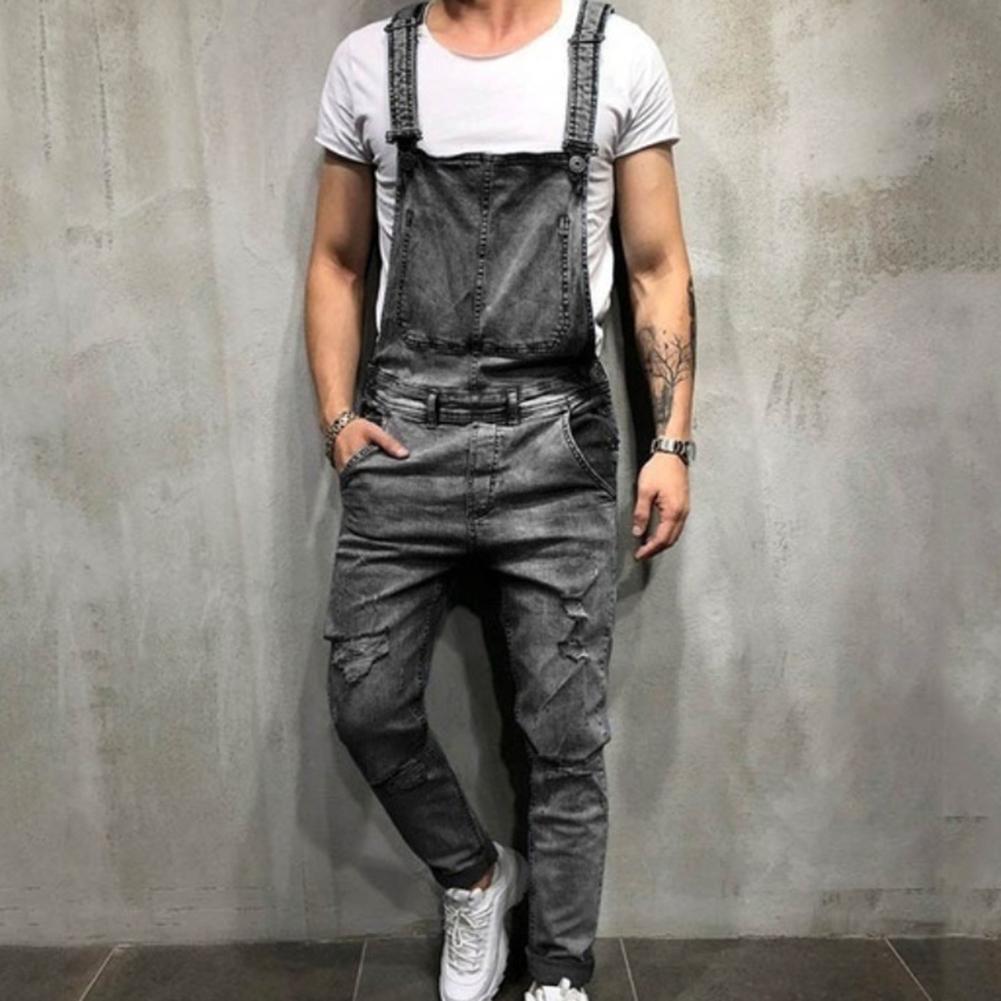 SALES! Retro Summer Men Ripped Denim Overalls Destroyed Hole Long Pants Jeans Jumpsuit