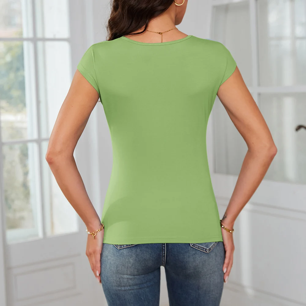 Gk kvinder bluser foran sløjfe knude dekorerede toppe klassiske kasketærmede rund hals pullover sommertoppe bluser femme