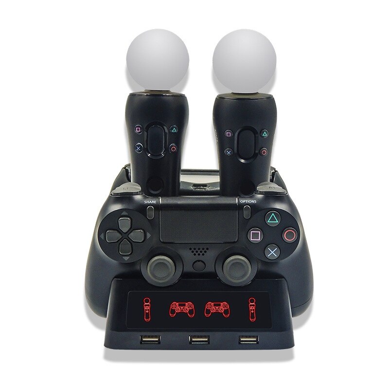 Carregador multifuncional, compatível com ps4ps4 ps vr/move4, estação de carregamento com cabo