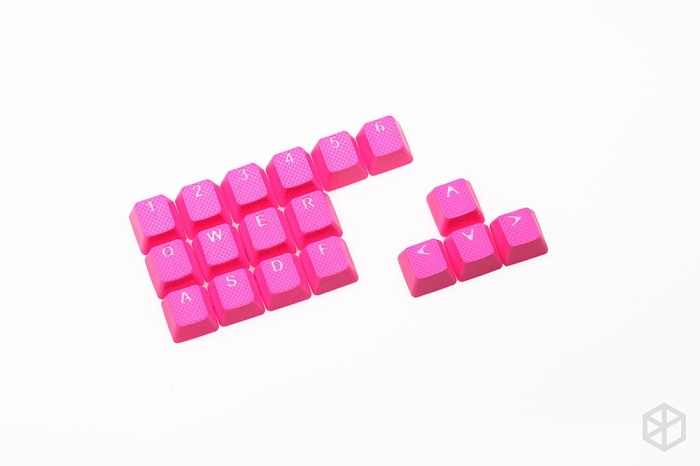 taihao Rubber Gaming Keycap Set Rubberized Doubleshot Keycaps Cherry MX OEM Profile shine-through of 4 or 18 magenta light blue: 18key Magenta