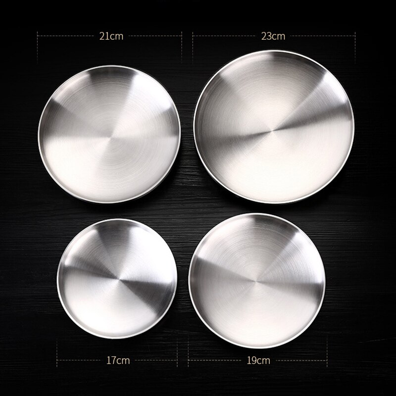 Kitchen Stainless Steel Western Steak Plate Household Dinner Salad Cake Dessert Round Plates Dishes Tableware Dish Disc Trays