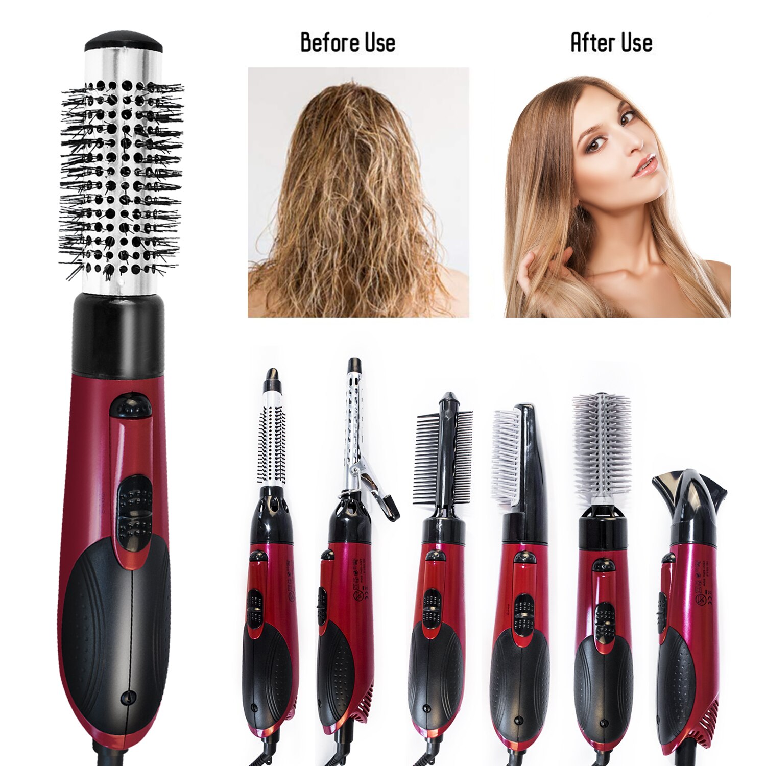 Hair Dryer &amp; Volumizer Hair Straightener Brush 800W Blow Dryer Air Brush Curling Wand Concentrator Nozzle Comb Hairdryer