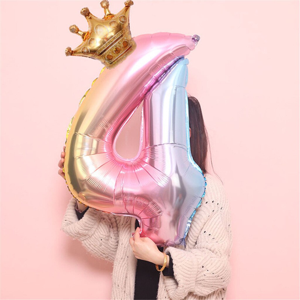 Crown Number Foil Balloons Number Ballon Happy Birthday Party Decoration 32 Inch Party Decorations Adult Wedding Kids Toy