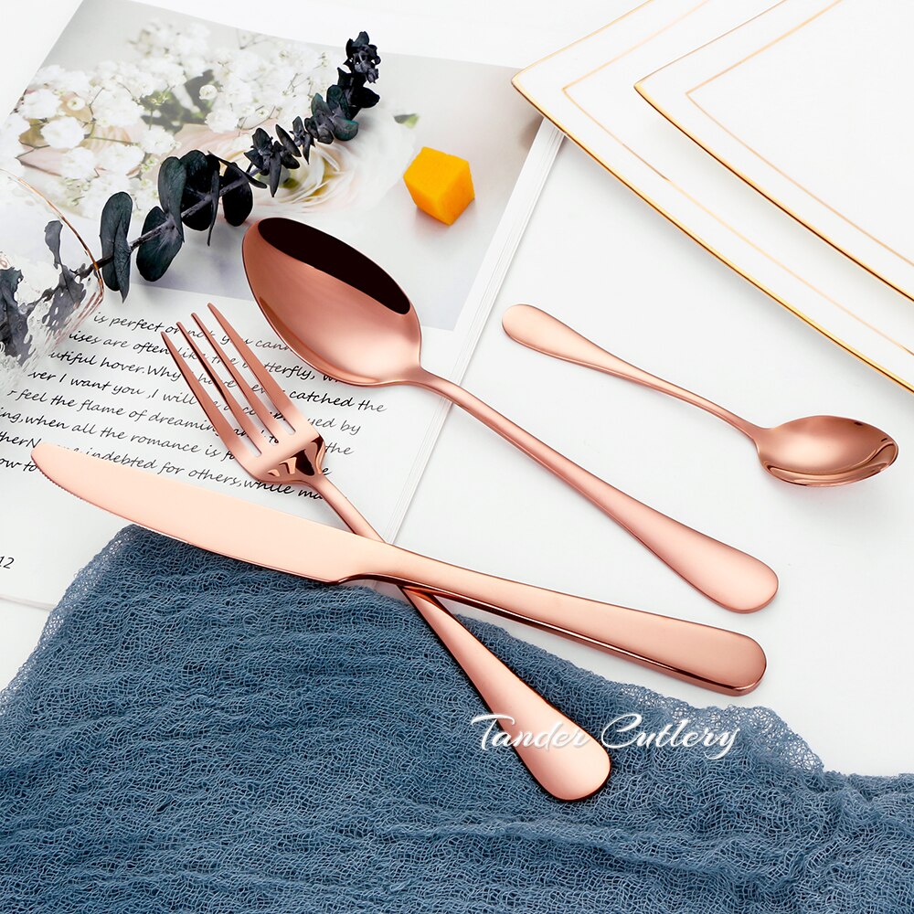 8/12/16/20PCS Couverts en Or Noir Vaisselle Vaisselle En Acier Inoxydable Miroir Couteau Fourchette Cuillère Couverts Pour La Cuisine À Domicile