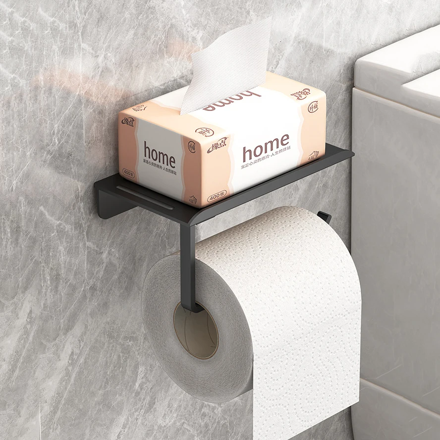Aan de muur te bevestigen toiletrolhouder met zelfklevende achterkant, geschikt voor toiletpapier, gemaakt van kunststof en eenvoudig te installeren.