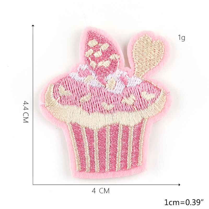 14 st tecknade cupcake desserter tyg lappar järn på barn broderad dekorativ sömnad applikation för klädväska diy