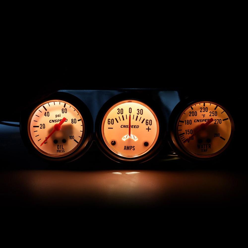 Auto Car Oil Pressure Water Temp Amp Meter Gauge With Sensor Triple Gauge Set Mechanical Chrome Panel Oil Press