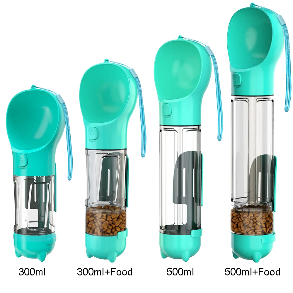 Botella de agua portátil para gatos y perros, alimentador de alimentos, bebedero, dispensador de caca 3 en 1, prueba de fugas,: S / Blanco