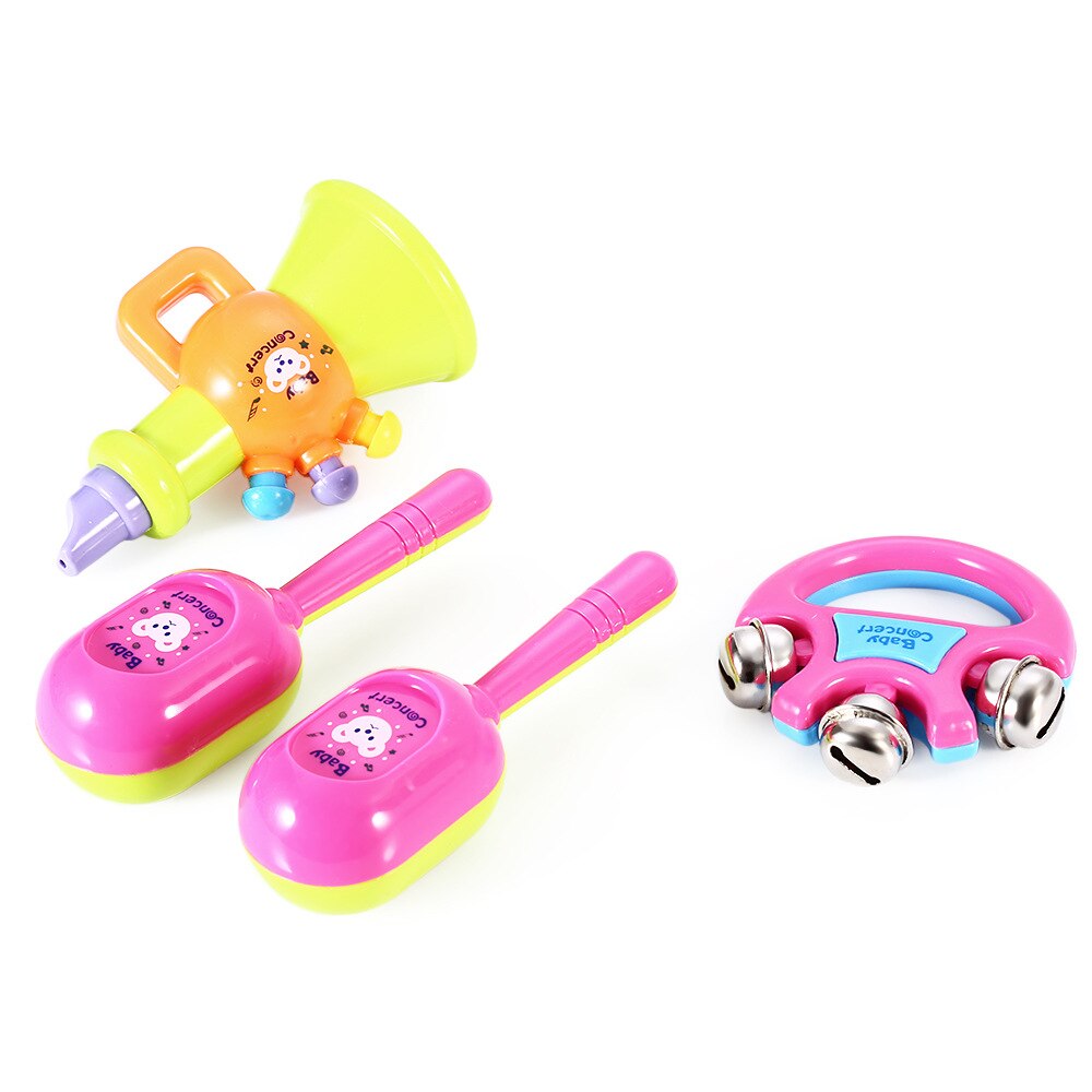 Juego de 5 Uds en 1 tambor de trompeta para niños, Kit de banda de instrumentos musicales para bebés, juguete de educativo