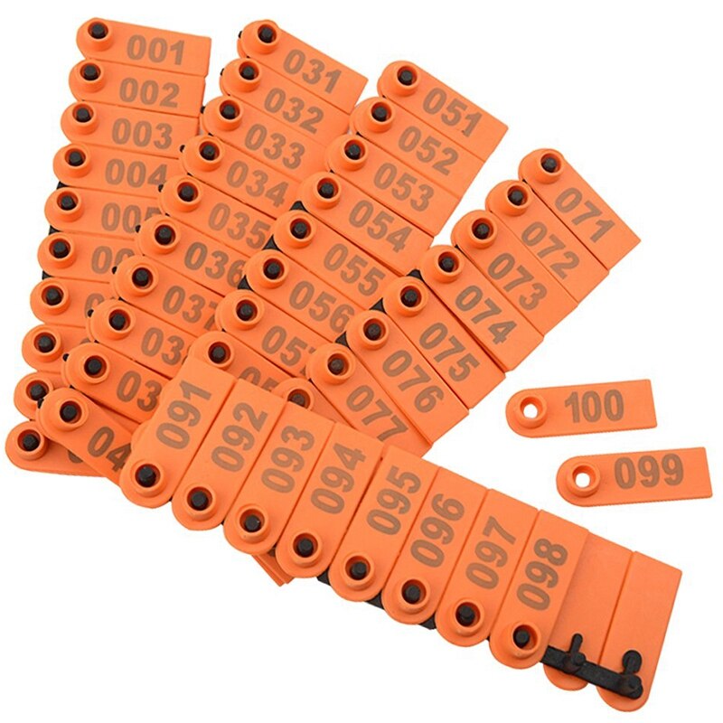 100 Plastic Cattle Cattle Ear Tag 1-100 Animal Tag and 1 Ear Tag Labeler Set for Livestock Management Marking Orange + Red