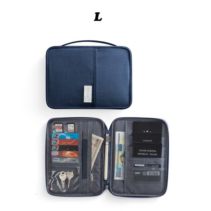 Reizen Portemonnee Familie Paspoorthouder Creatieve Waterdichte Document Case Organizer Travel Accessoires Document Tas Kaarthouder: Dark Blue-L