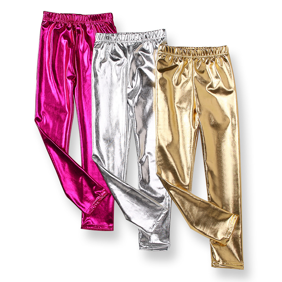 Leggings para niñas, ropa para niñas, ropa para bebés, pantalones de lápiz plateados, pantalones de algodón suave para niños, mallas doradas para niños