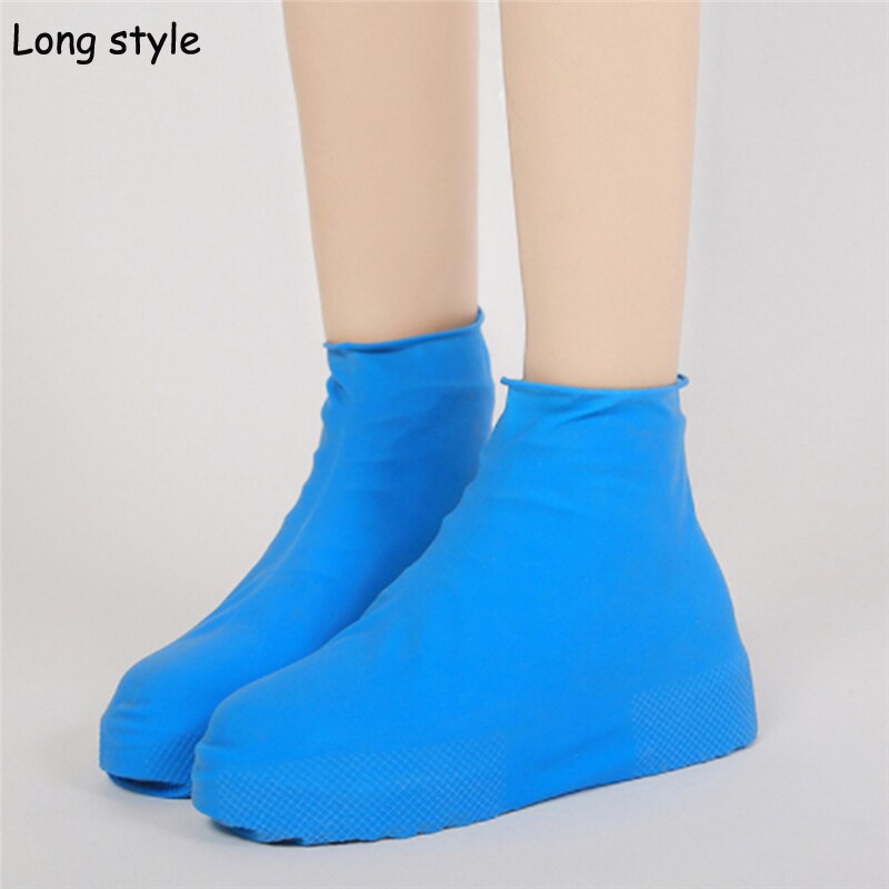Herbruikbare Latex Waterdichte Regen Schoenen Covers Draagbare Antislip Rubber Rain Boot Overschoenen S/M/L Unisex schoenen Accessoires: Blue long style / L