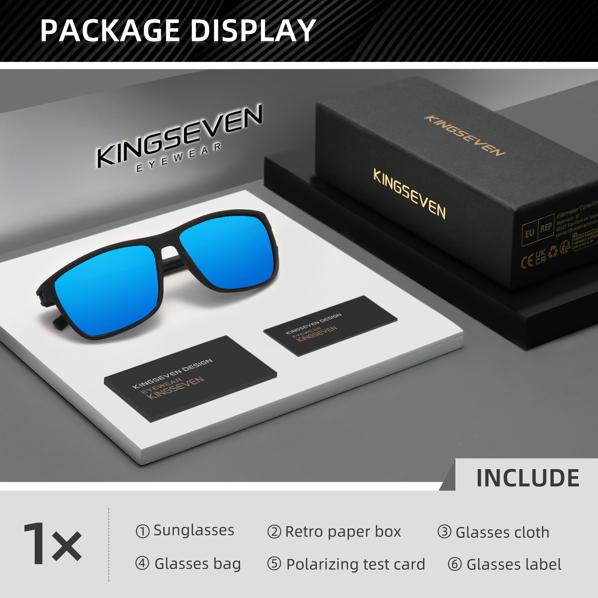 KINGSEVEN Gafas de sol polarizadas Anti-UV400 para hombre, gafas cuadradas de para conducir, gafas para mujer UV400: Azul