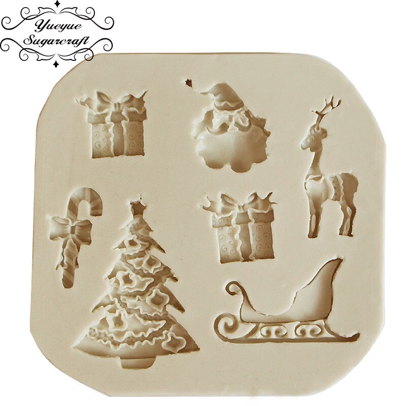 Yueyue Sugarcraft Christmas tree reindeer Santa Claus Silicone mold fondant mold cake decorating tools chocolate