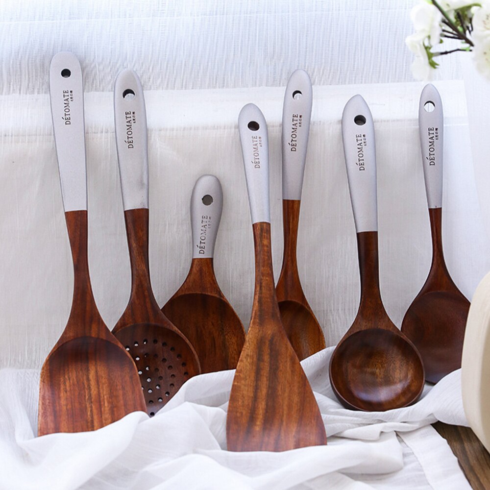 Solid Wood Cooking Tools Set Eco-friendly Teak Spatula Rice Scoop Environmental Protection Tableware Household Kitchen Supplies