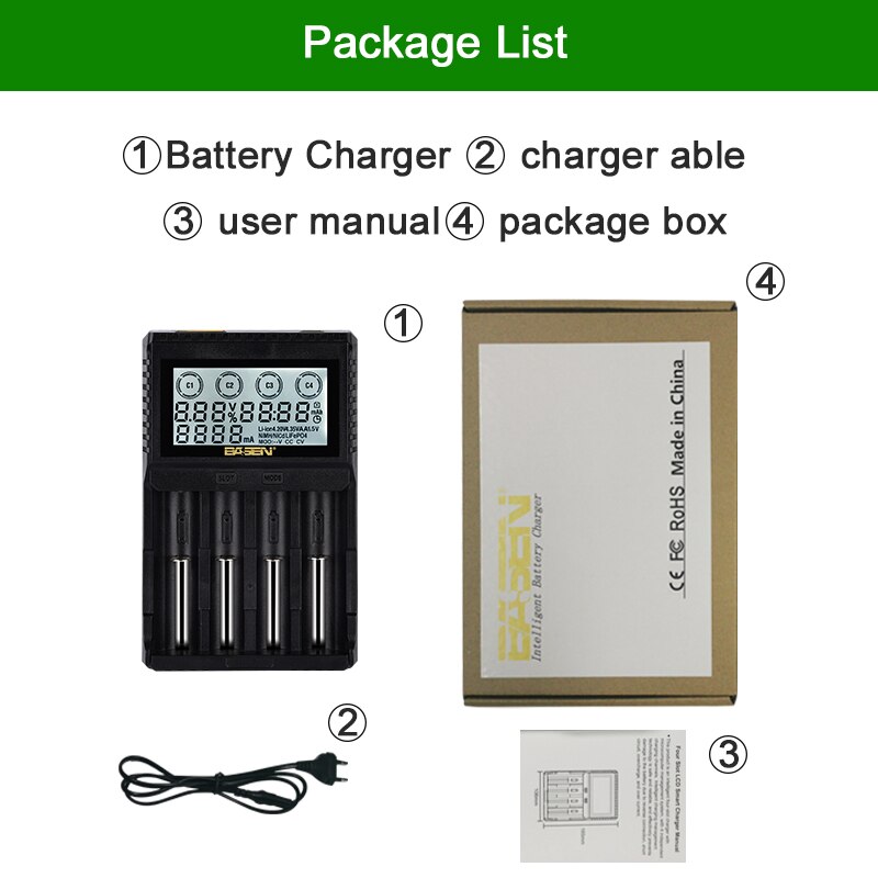 BASEN BL4 LCD Battery Charger for 18650 26650 21700 32700 3.7V/3.2V/1.2V AA AAA NiMH Battery 18650 Lithium Battery Charger