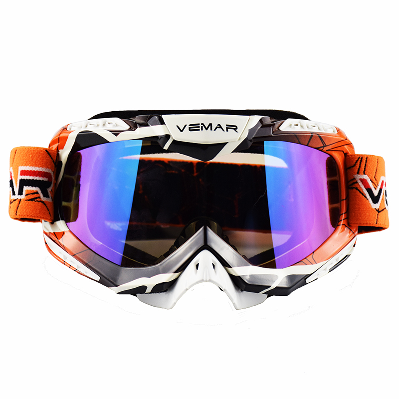 VEMAR Goggles Motorcycle Protective Gears Flexible Cross Helmet Face Mask Motocross Goggles Dirt Bike UTV Eyewear Gear Glasses: S218-Orange