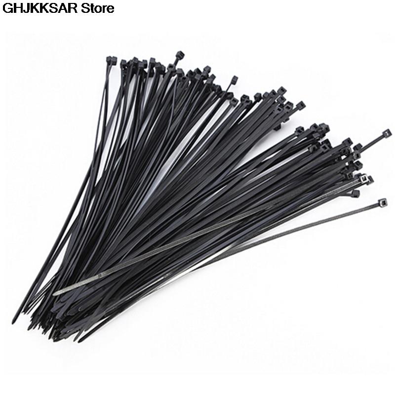 100 st svart buntband plast nylon buntband med självlåsande nätverk nylon kabel wire organizer zip tie sladd rem