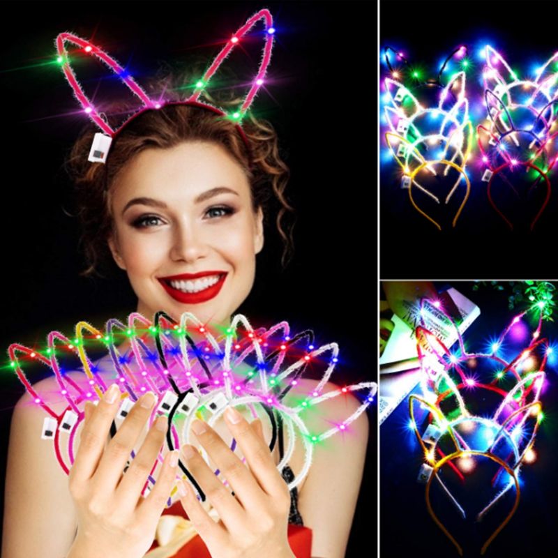 HBB 7Stck Erwachsene freundlicher Blinkende Spielwaren Nette LED Spitz Lange Kaninchen Ohren Stirnband Licht hoch Haar Band Halloween Weihnachten Party Dekor