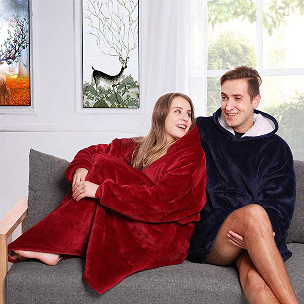 Manta cálida con mangas para invierno, 6 colores y Sudadera con capucha de felpa de 850 gramos, mantas para vestir al aire libre